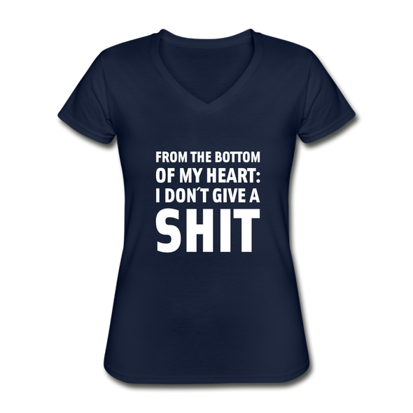 Frauen-T-Shirt mit V-Ausschnitt: From the bottom of my heart: I don’t give a shit. - Navy