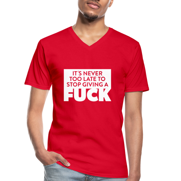 Männer-T-Shirt mit V-Ausschnitt: It’s never too late to stop giving a fuck. - Rot