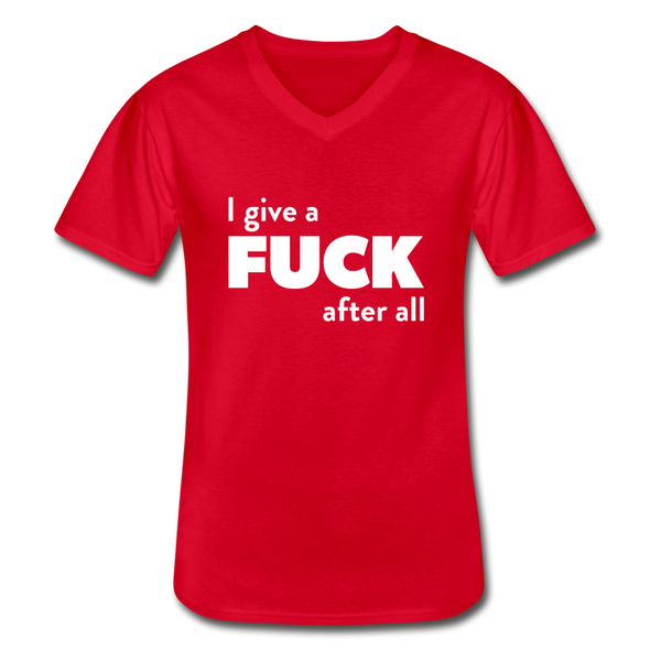 Männer-T-Shirt mit V-Ausschnitt: I give a fuck after all. - Rot
