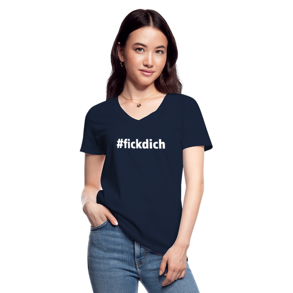 Frauen-T-Shirt mit V-Ausschnitt: Fick Dich (#fickdich) - Navy