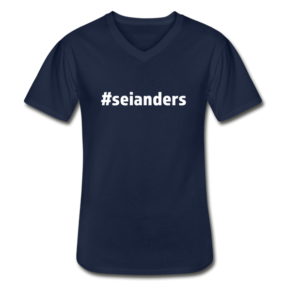 Männer-T-Shirt mit V-Ausschnitt: Sei anders (#seianders) - Navy