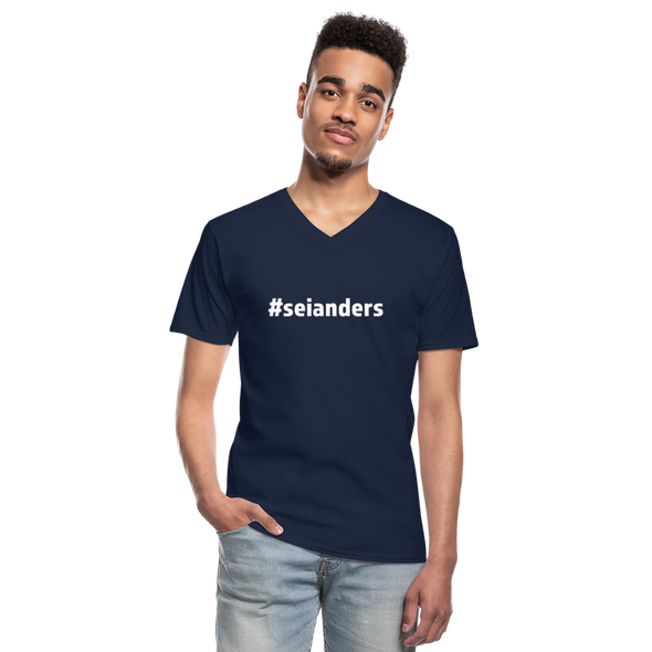 Männer-T-Shirt mit V-Ausschnitt: Sei anders (#seianders) - Navy
