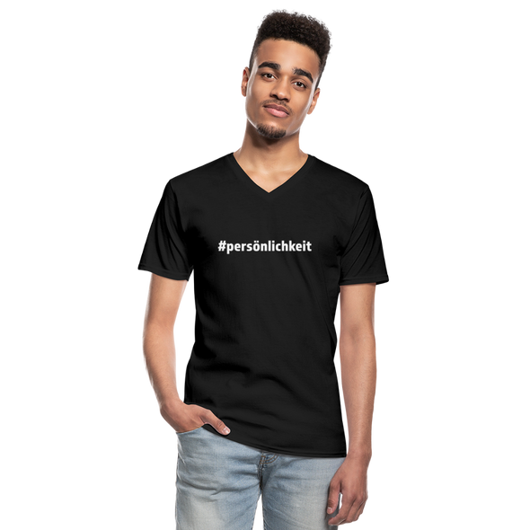Männer-T-Shirt mit V-Ausschnitt: Persönlichkeit (#persönlichkeit) - Schwarz