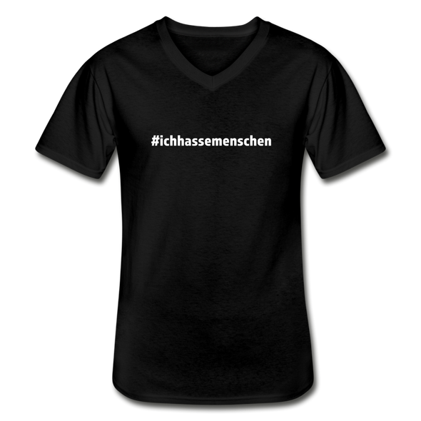 Männer-T-Shirt mit V-Ausschnitt: Ich hasse Menschen (#ichhassemenschen) - Schwarz