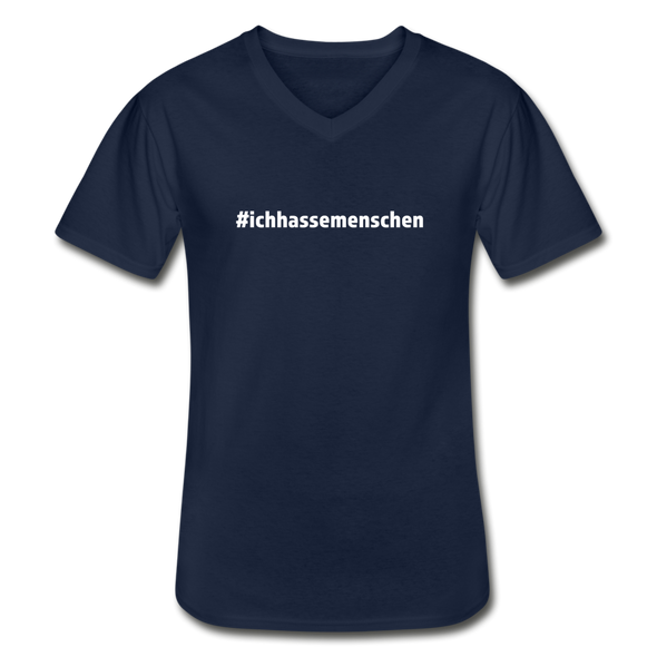 Männer-T-Shirt mit V-Ausschnitt: Ich hasse Menschen (#ichhassemenschen) - Navy