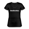 Frauen-T-Shirt mit V-Ausschnitt: Und Tschüss (#undtschüss) - Schwarz