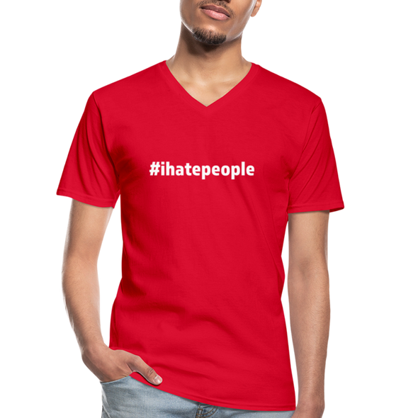 Männer-T-Shirt mit V-Ausschnitt: I hate people (#ihatepeople) - Rot
