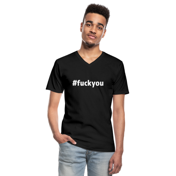 Männer-T-Shirt mit V-Ausschnitt: Fuck you (#fuckyou) - Schwarz