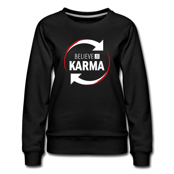 Frauen Premium Pullover: Believe in Karma - Schwarz