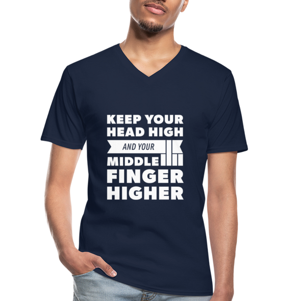 Männer-T-Shirt mit V-Ausschnitt: Keep your head high and your … - Navy
