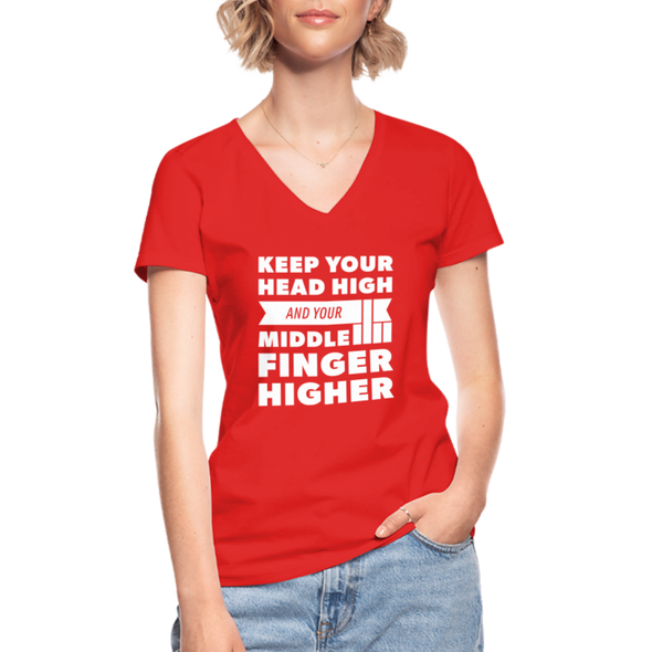 Frauen-T-Shirt mit V-Ausschnitt: Keep your head high and your … - Rot