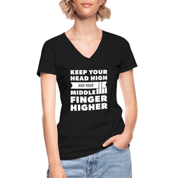Frauen-T-Shirt mit V-Ausschnitt: Keep your head high and your … - Schwarz