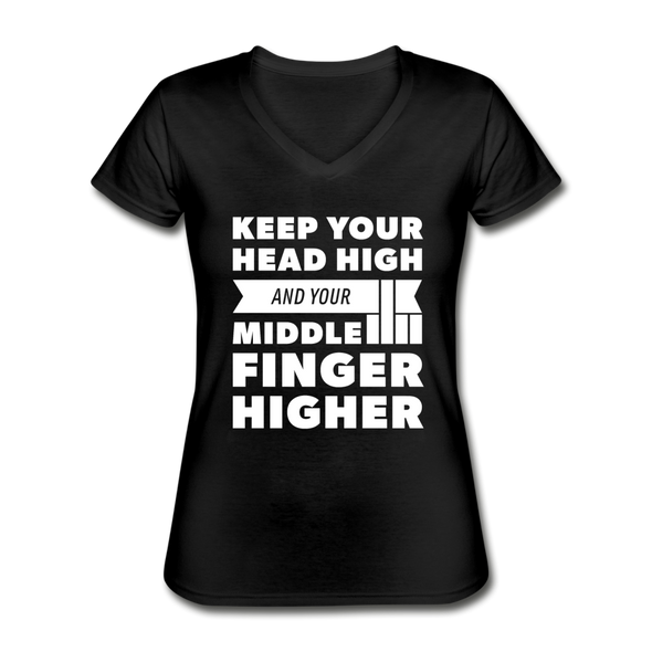 Frauen-T-Shirt mit V-Ausschnitt: Keep your head high and your … - Schwarz