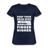 Frauen-T-Shirt mit V-Ausschnitt: Keep your head high and your … - Navy