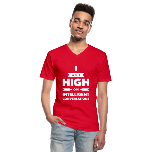 Männer-T-Shirt mit V-Ausschnitt: I get high on … - Rot