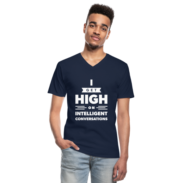 Männer-T-Shirt mit V-Ausschnitt: I get high on … - Navy