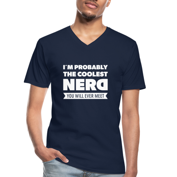 Männer-T-Shirt mit V-Ausschnitt: I´m probably the coolest nerd … - Navy