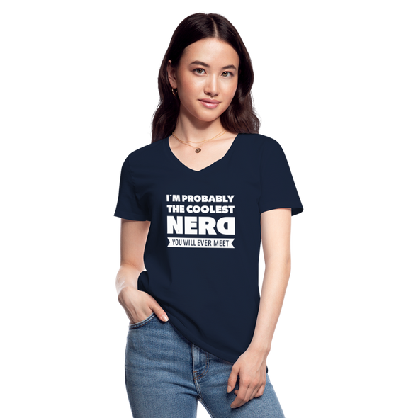 Frauen-T-Shirt mit V-Ausschnitt: I´m probably the coolest nerd … - Navy