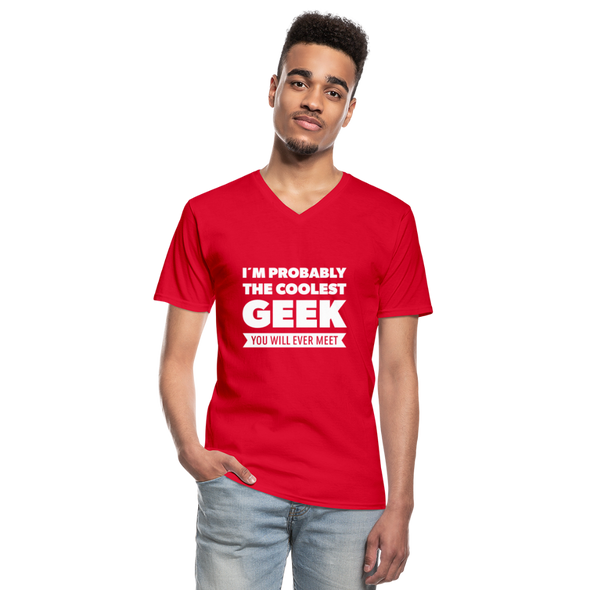 Männer-T-Shirt mit V-Ausschnitt: I´m probably the coolest geek … - Rot