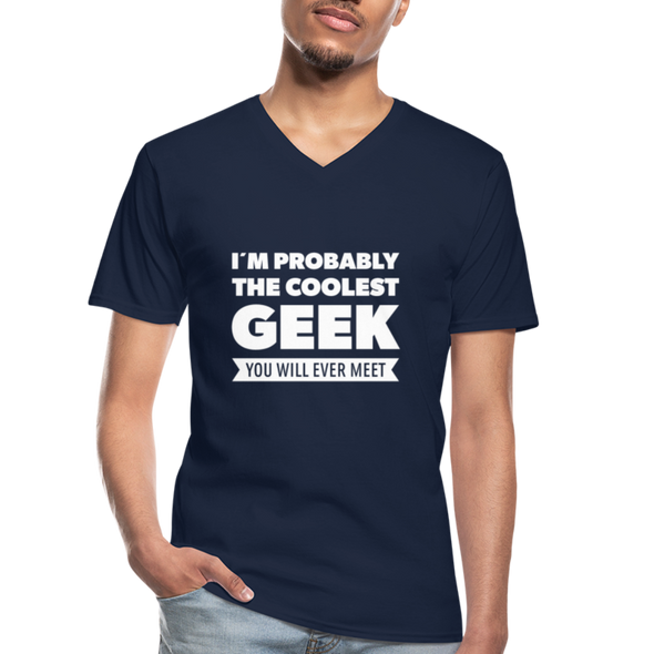 Männer-T-Shirt mit V-Ausschnitt: I´m probably the coolest geek … - Navy