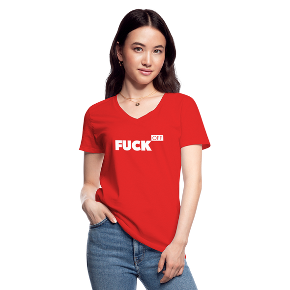 Frauen-T-Shirt mit V-Ausschnitt: Fuck off - Rot
