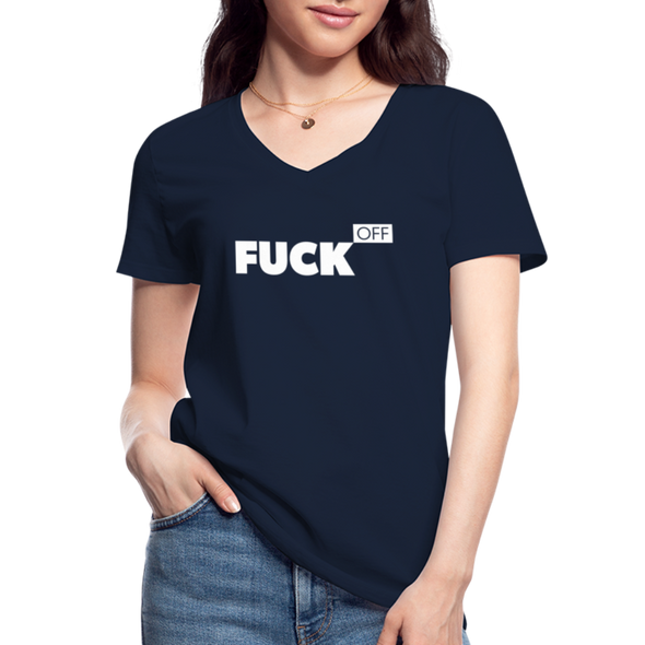 Frauen-T-Shirt mit V-Ausschnitt: Fuck off - Navy
